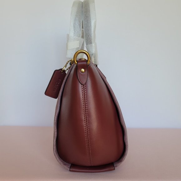 COACH Elise Badge Satchel In Jacquard & Refined Leather- Wine Multi $245⭐ - Picture 8 of 16